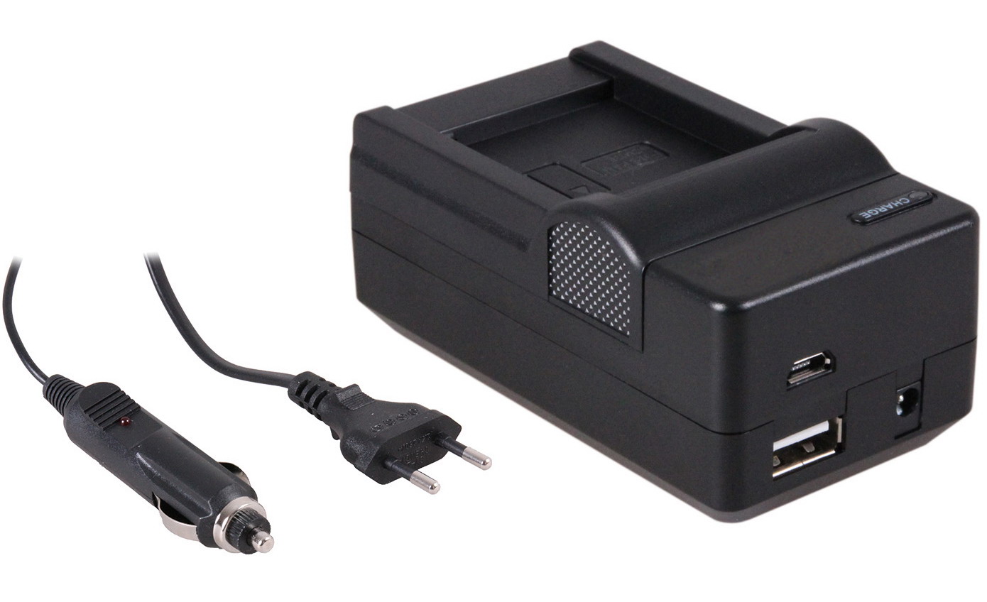 4-in-1 acculader voor Panasonic DMW-BCM13 accu - compact en licht - laden via stopcontact, auto, en Powerbank | Saake-shop.nl